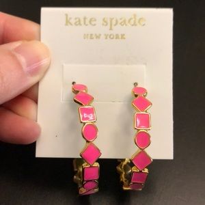 NWT Kate Spade CUBETTI 14K Gold/Pink Hoop Earrings